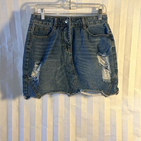 SHEIN Dresses & Skirts - Shein Distressed Women's Denim Mini Skirt Size Medium Casual Fashion